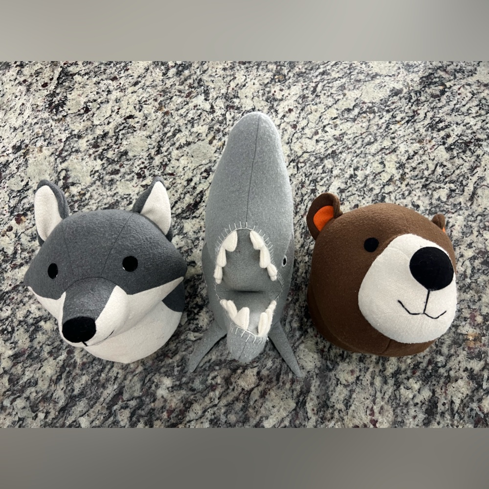 Brown Bear Plush Head Fox head and Shark head